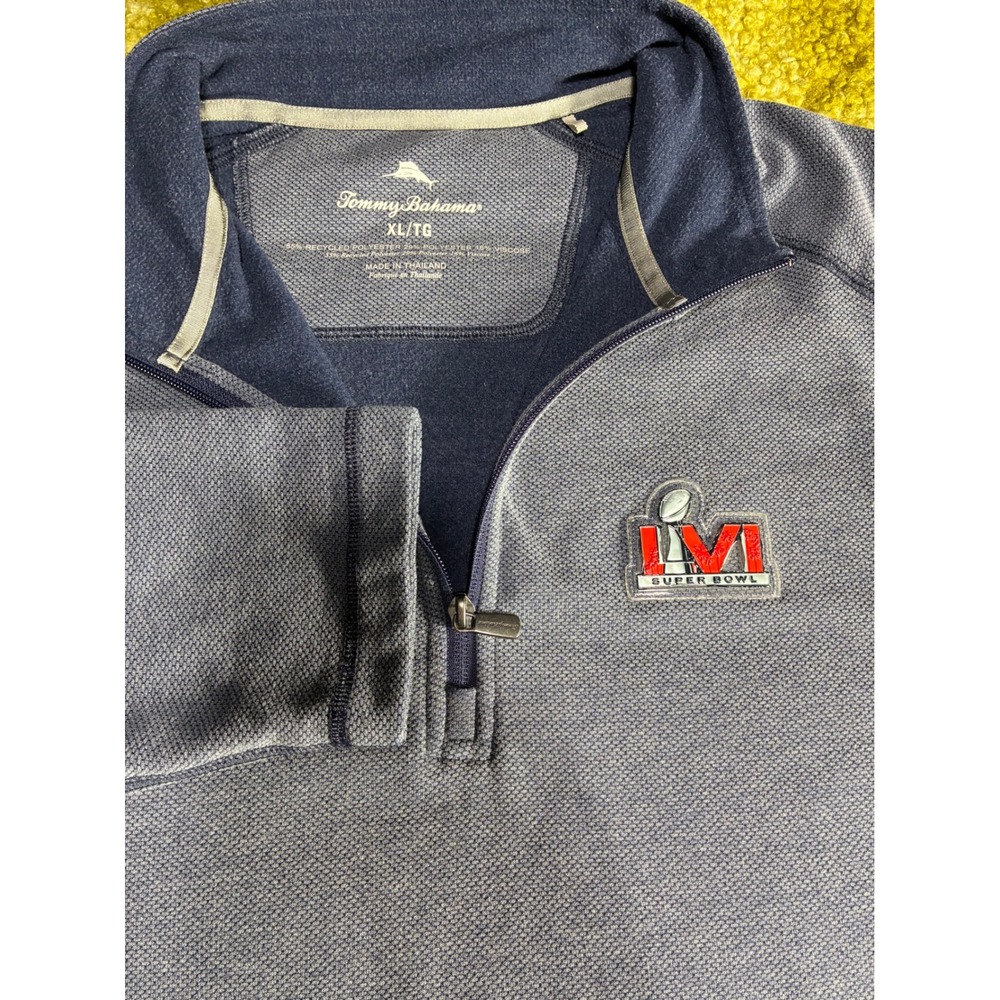 Tommy Bahama NFL Super Bowl LVI White Glove Liaison 1/4 Zip Pullover Blue XL - Picture 3 of 7